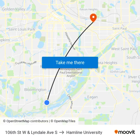 106th St W & Lyndale Ave S to Hamline University map