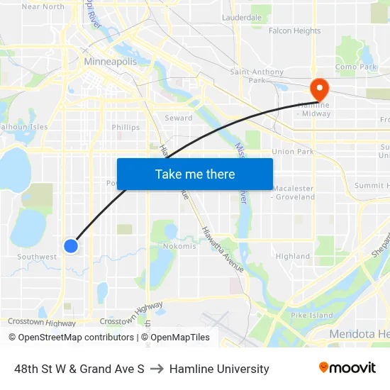 48th St W & Grand Ave S to Hamline University map