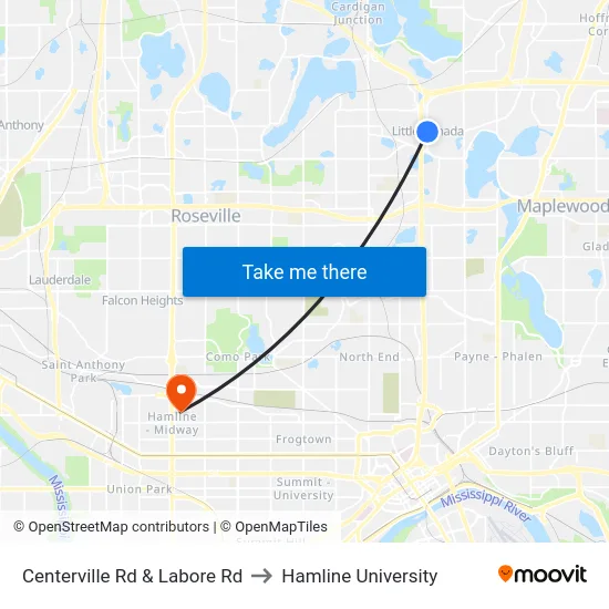 Centerville Rd & Labore Rd to Hamline University map