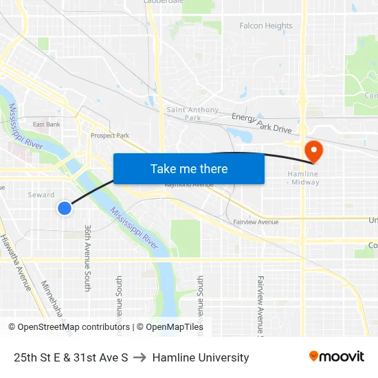 25th St E & 31st Ave S to Hamline University map