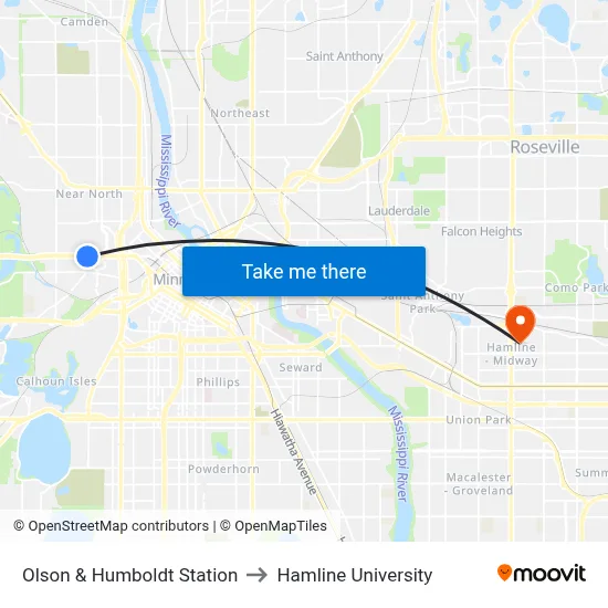 Olson & Humboldt Station to Hamline University map