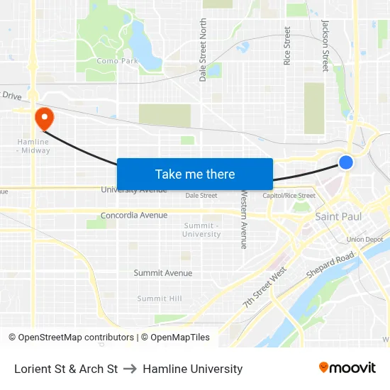 Lorient St & Arch St to Hamline University map