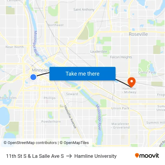 11th St S & La Salle Ave S to Hamline University map