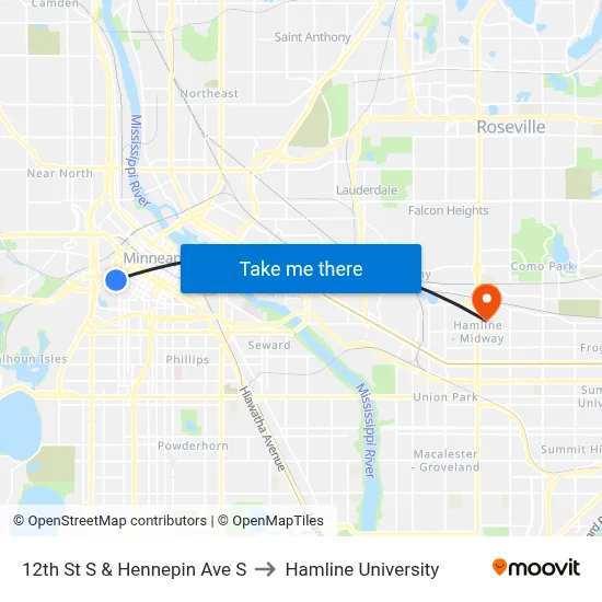 12th St S & Hennepin Ave S to Hamline University map