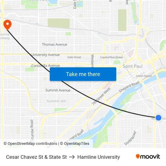 Cesar Chavez St & State St to Hamline University map
