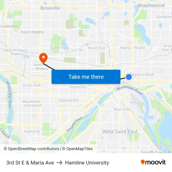 3rd St E & Maria Ave to Hamline University map