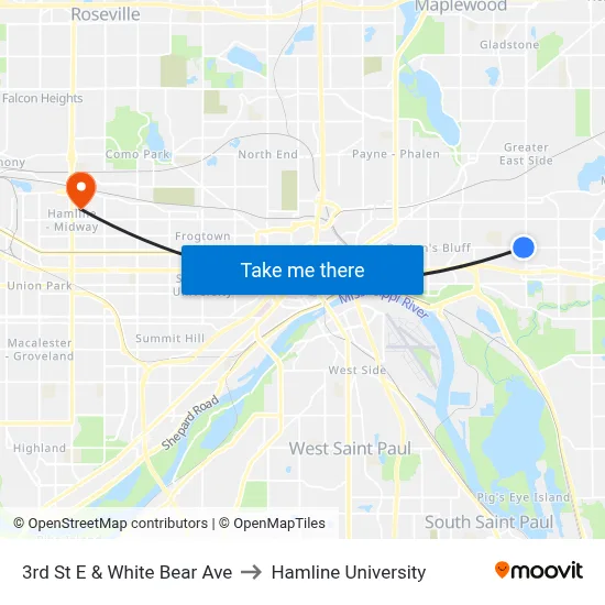 3rd St E & White Bear Ave to Hamline University map