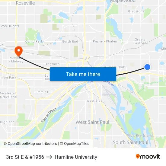 3rd St E & #1956 to Hamline University map