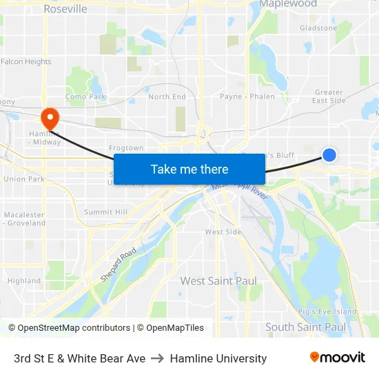 3rd St E & White Bear Ave to Hamline University map