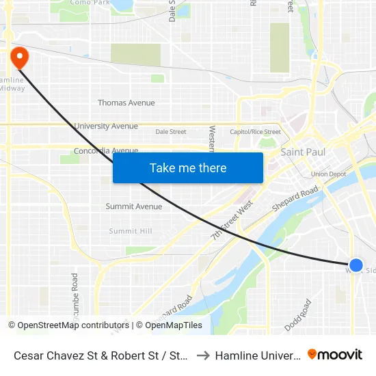 Cesar Chavez St & Robert St / State St to Hamline University map