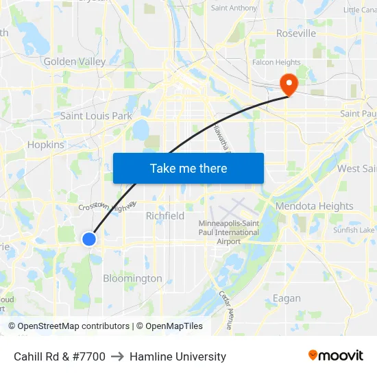 Cahill Rd & #7700 to Hamline University map