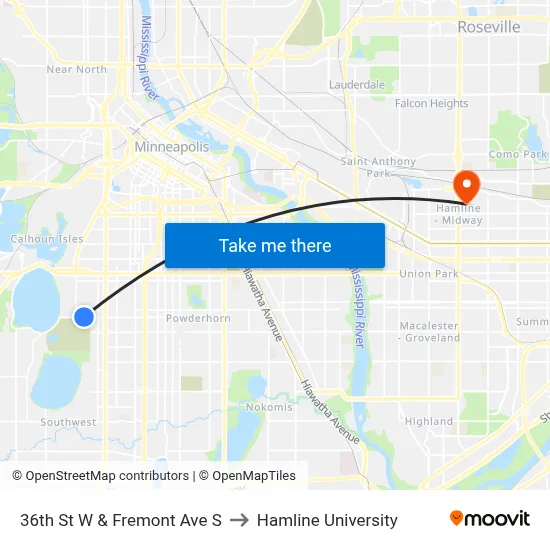 36th St W & Fremont Ave S to Hamline University map