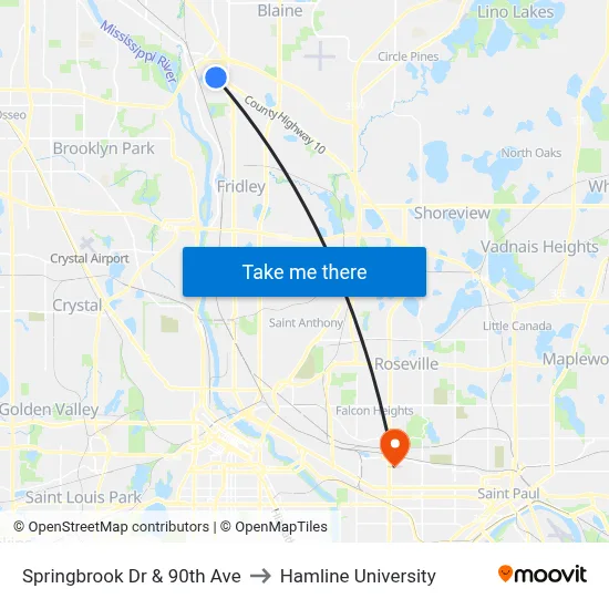 Springbrook Dr & 90th Ave to Hamline University map