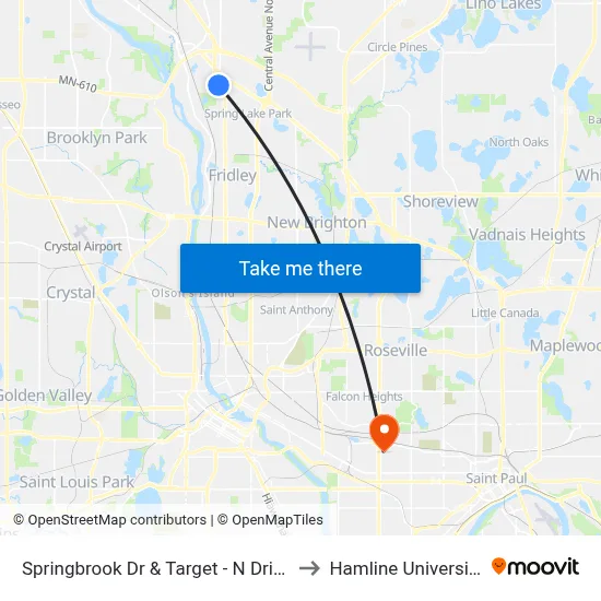 Springbrook Dr & Target - N Drive to Hamline University map