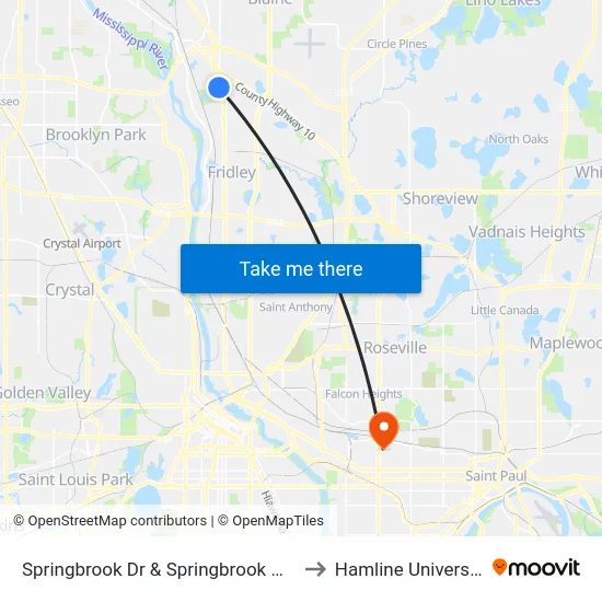Springbrook Dr & Springbrook Mall to Hamline University map