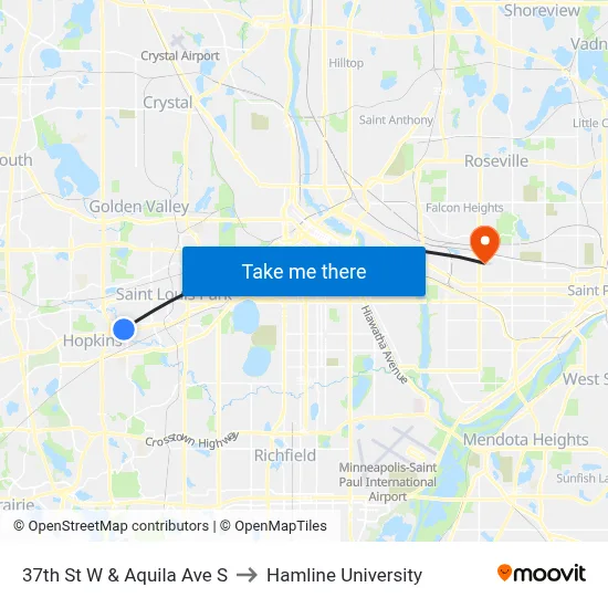 37th St W & Aquila Ave S to Hamline University map