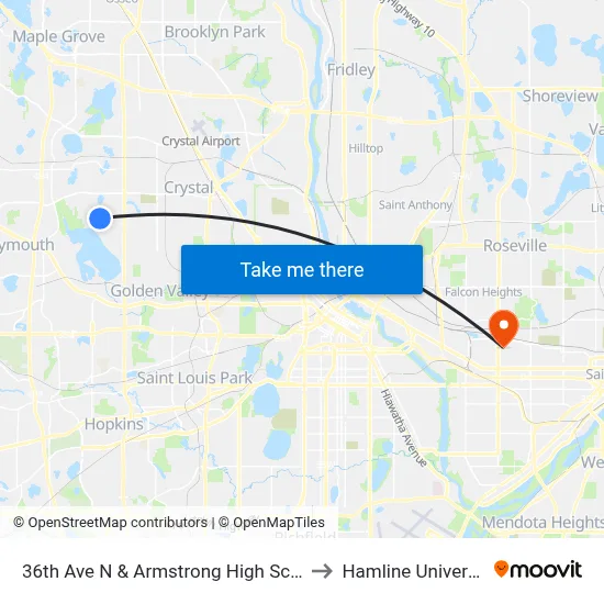 36th Ave N & Armstrong High School to Hamline University map