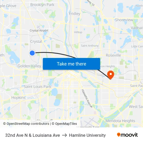 32nd Ave N & Louisiana Ave to Hamline University map