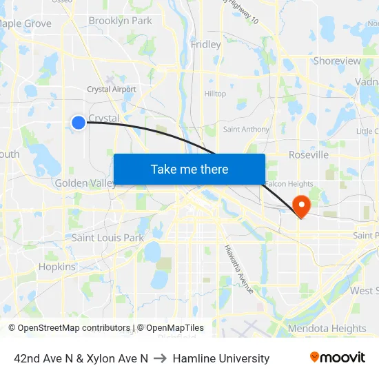 42nd Ave N & Xylon Ave N to Hamline University map