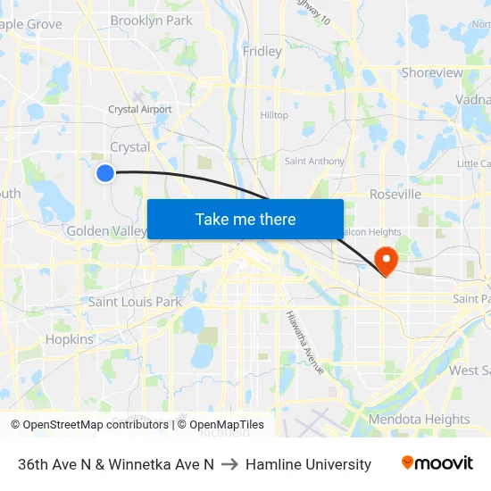 36th Ave N & Winnetka Ave N to Hamline University map