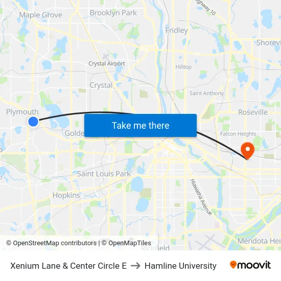 Xenium Lane & Center Circle E to Hamline University map