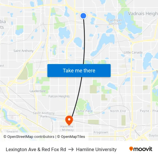 Lexington Ave & Red Fox Rd to Hamline University map