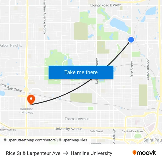 Rice St & Larpenteur Ave to Hamline University map