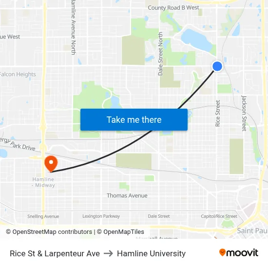 Rice St & Larpenteur Ave to Hamline University map