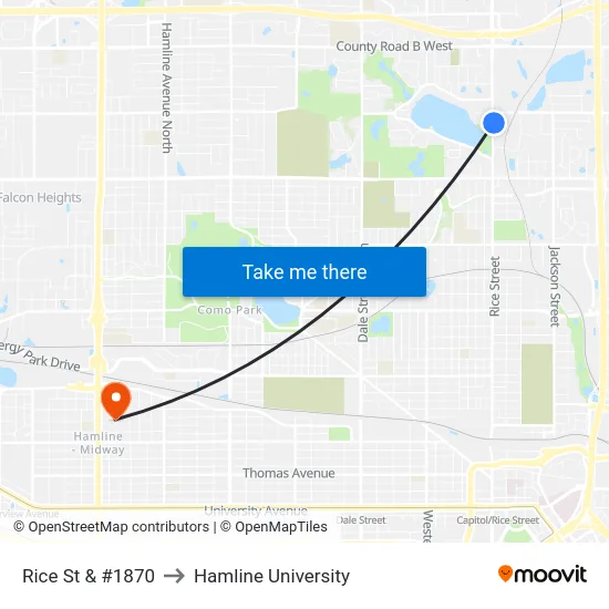 Rice St & #1870 to Hamline University map