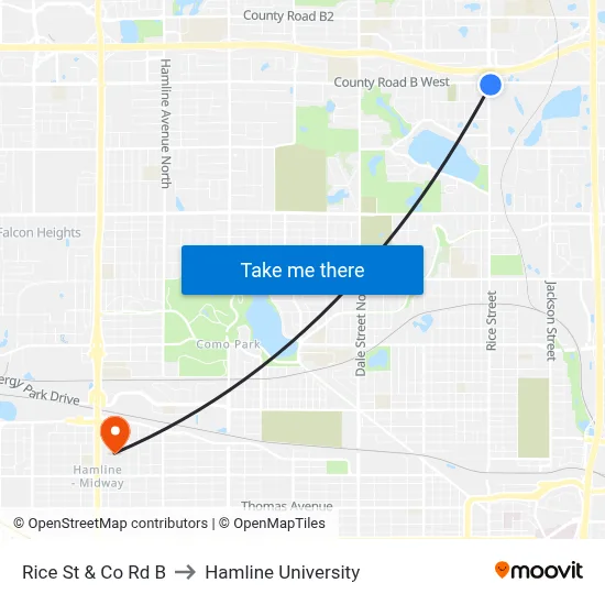 Rice St & Co Rd B to Hamline University map