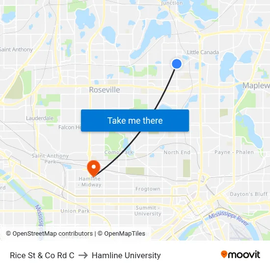 Rice St & Co Rd C to Hamline University map