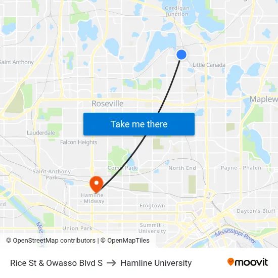 Rice St & Owasso Blvd S to Hamline University map