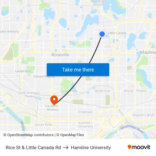 Rice St & Little Canada Rd to Hamline University map