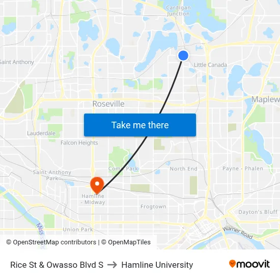 Rice St & Owasso Blvd S to Hamline University map
