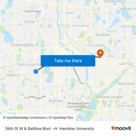 36th St W & Beltline Blvd to Hamline University map
