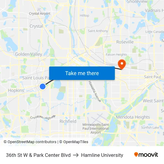36th St W & Park Center Blvd to Hamline University map