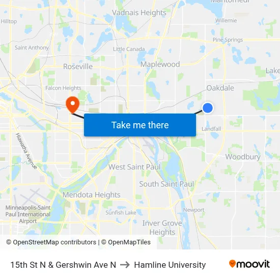 15th St N & Gershwin Ave N to Hamline University map