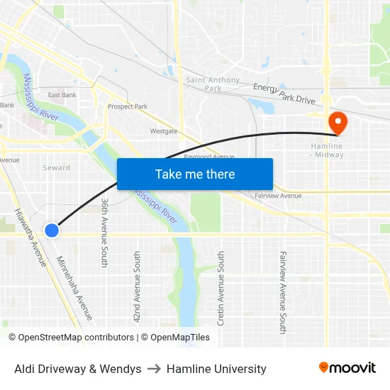 Aldi Driveway & Wendys to Hamline University map