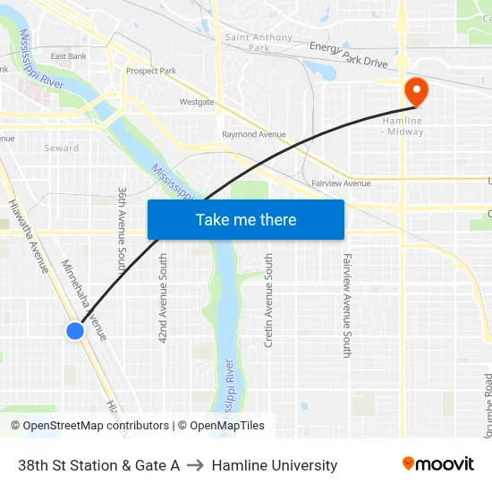 38th St Station & Gate A to Hamline University map