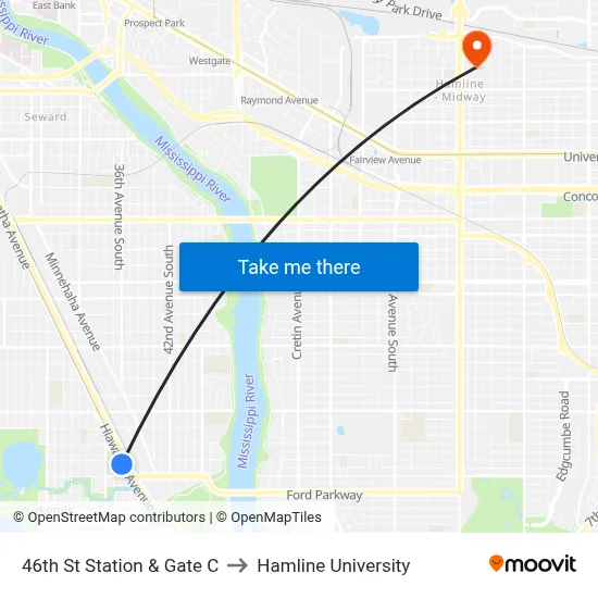 46th St Station & Gate C to Hamline University map