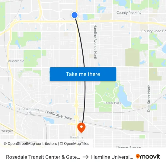 Rosedale Transit Center & Gate B to Hamline University map