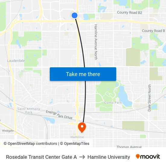 Rosedale Transit Center Gate A to Hamline University map