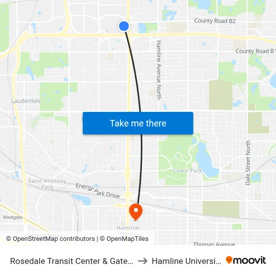 Rosedale Transit Center & Gate C to Hamline University map