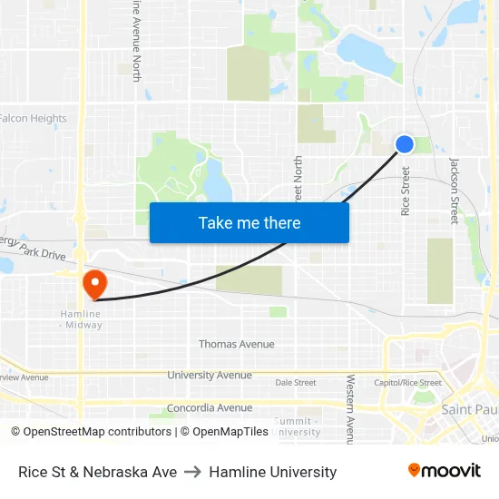 Rice St & Nebraska Ave to Hamline University map