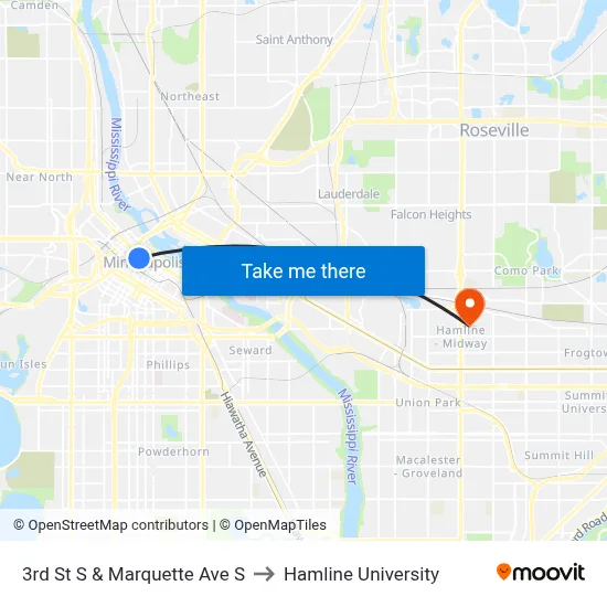 3rd St S & Marquette Ave S to Hamline University map