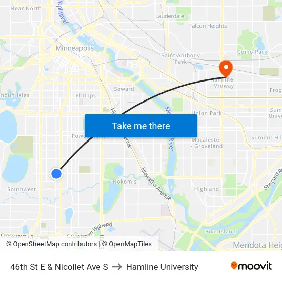 46th St E & Nicollet Ave S to Hamline University map