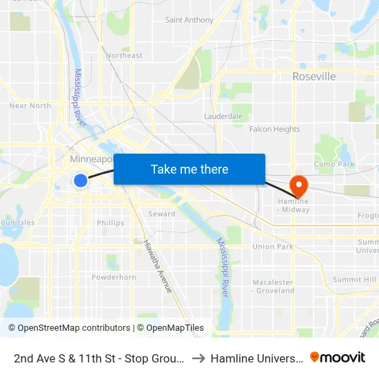 2nd Ave S & 11th St - Stop Group F to Hamline University map