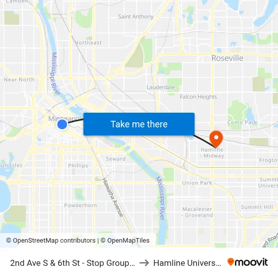 2nd Ave S & 6th St - Stop Group H to Hamline University map