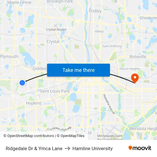 Ridgedale Dr & Ymca Lane to Hamline University map