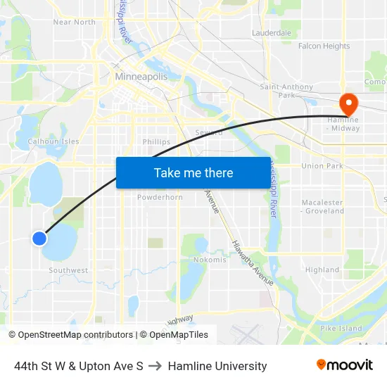 44th St W & Upton Ave S to Hamline University map